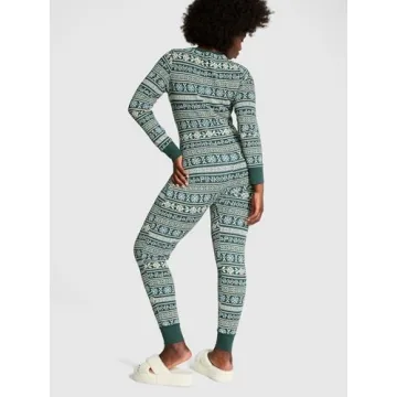 Victoria's Secret PINK Thermal Onesie Pajama Set Green Sleepwear