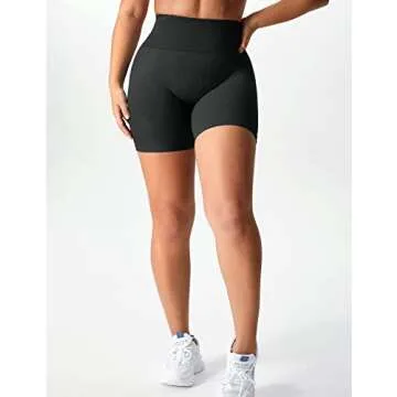 YEOREO Women Scrunch Workout Shorts Butt Lifting High Waist Gym Yoga Seamless Biker Shorts Black M