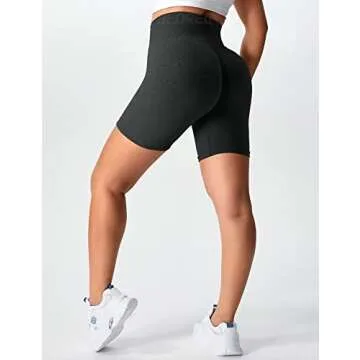 YEOREO Women Scrunch Workout Shorts Butt Lifting High Waist Gym Yoga Seamless Biker Shorts Black M