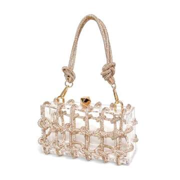 Clear Acrylic Bag Rhinestone Acrylic Clutch Crystal Evening Purses for Women Glitter Handbag for Wed...
