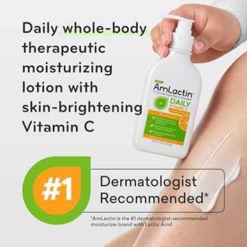 AmLactin Daily Vitamin C Lotion - 7.9 oz Body Lotion with 7% Lactic Acid - Skin-Brightening Exfoliator and Moisturizer for Dry Skin