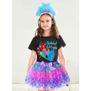 Doctor Unicorn Birthday Girls Mermaid Outfit Set Costume Tutu Skirt Dress, Mermaid Birthday Shirt, H...