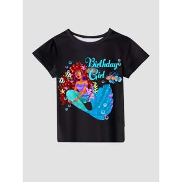 Doctor Unicorn Birthday Girls Mermaid Outfit Set Costume Tutu Skirt Dress, Mermaid Birthday Shirt, Headband & Satin Sash (Black-4, 6-7 Years)