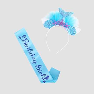 Doctor Unicorn Birthday Girls Mermaid Outfit Set Costume Tutu Skirt Dress, Mermaid Birthday Shirt, Headband & Satin Sash (Black-4, 6-7 Years)