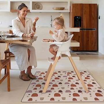 Blissful Diary Baby Splat Mat for Under High Chair, 50.4 x 50.4 Inch Wipeable Splash Mat, Waterproof and Washable, Anti-Slip Floor Protector, Boho Rainbow