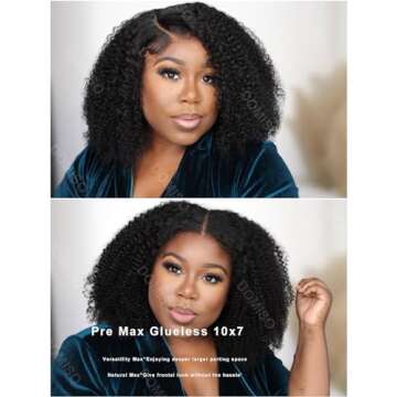 Domiso Glueless HD Lace Pre Cut Afro Kinky Curly Wig Human Hair 10x7 M-Cap Max Part Knots Bleached G...