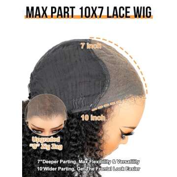 Domiso Glueless HD Lace Pre Cut Afro Kinky Curly Wig Human Hair 10x7 M-Cap Max Part Knots Bleached Glueless Wigs Human Hair Pre Plucked Pre Cut Lace Wig Glueless Wigs Big Fluffy Curl 16 Inch
