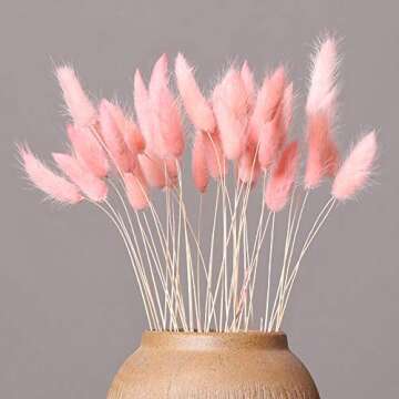 Color Life 110-120 Pcs Dried Natural Flowers Decoration, Dried Rabbit Tail Grass Flowers,Dried Pampas Grass, Used for Home, Wedding, Party, Theme Decoration,16in ( Pink)
