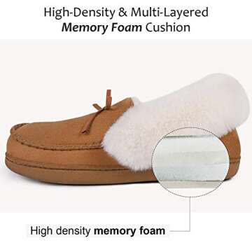 HomeIdeas Women's Faux Fur Lined Suede Moccasin Memory Foam House Slippers, Fuzzy Warm Indoor Outdoor Plush Bedroom Shoes (Size 9 B(M) US, Brown)