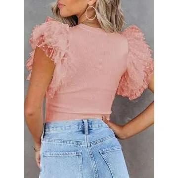 SHEWIN Womens Tops Causal Short Sleeve Shirts Loose Crew Neck Tshirts Shirts Lightweight Summer Tops for Women 2025,US 8-10(M),Pink