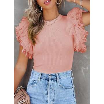 SHEWIN Womens Tops Causal Short Sleeve Shirts Loose Crew Neck Tshirts Shirts Lightweight Summer Tops for Women 2025,US 8-10(M),Pink