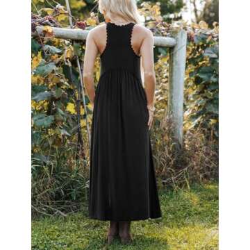 Mieazom Women's Maxi Dress Summer Sleeveless Crewneck Swing Sundress Casual Loose Long Dresses with Pockets Black L