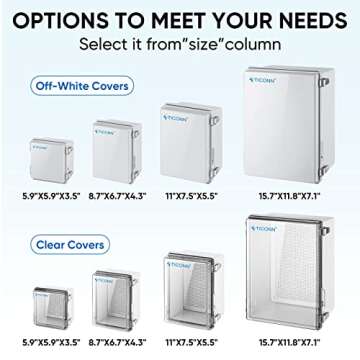 TICONN Waterproof Electrical Junction Box IP67 ABS Plastic Enclosure with Hinged Cover with Mounting Plate, Wall Brackets, Cable Glands (Clear, 5.9"x5.9"x3.5")