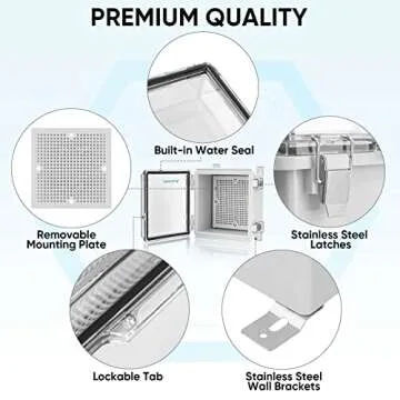 TICONN Waterproof Electrical Junction Box IP67 ABS Plastic Enclosure with Hinged Cover with Mounting Plate, Wall Brackets, Cable Glands (Clear, 5.9"x5.9"x3.5")