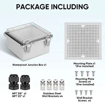 TICONN Waterproof Electrical Junction Box IP67 ABS Plastic Enclosure with Hinged Cover with Mounting Plate, Wall Brackets, Cable Glands (Clear, 5.9"x5.9"x3.5")