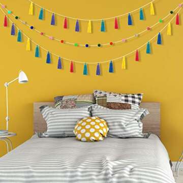 Colorful IMIKEYA Tassel and Pom Pom Garland Set