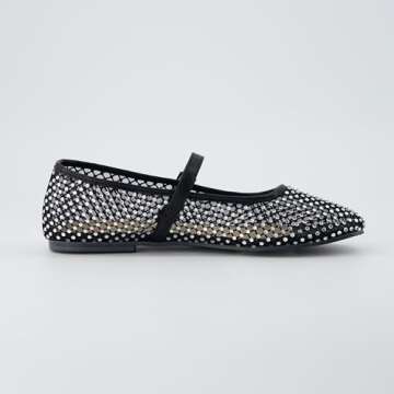 CUSHIONAIRE Women's Maxie Rhinestone Mesh Flat +Memory Foam and Wide Widths Available, Black 6