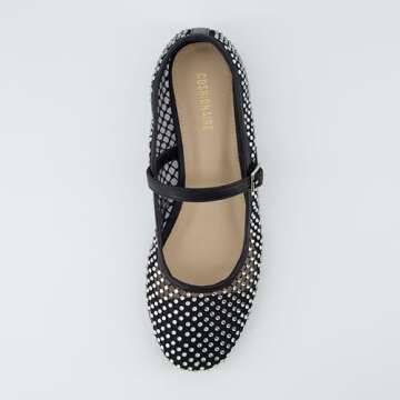 CUSHIONAIRE Women's Maxie Rhinestone Mesh Flat +Memory Foam and Wide Widths Available, Black 6