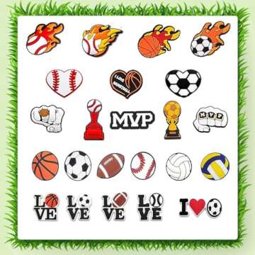 Hroatpk Sports Shoe Charms,40pcs Ball Shoe Charms for Shoe Decoration, Rugby Baseball Basketball Foo...