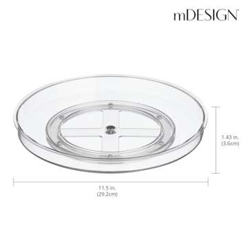 mDesign Lazy Susan Turntable Plastic Spinner for Kitchen/Bathroom, Pantry, Fridge, Cupboards, or Counter Organizing, Fully Rotating Organizer for Food, 11.5" Round - Lumiere Collection - 2 Pack, Clear