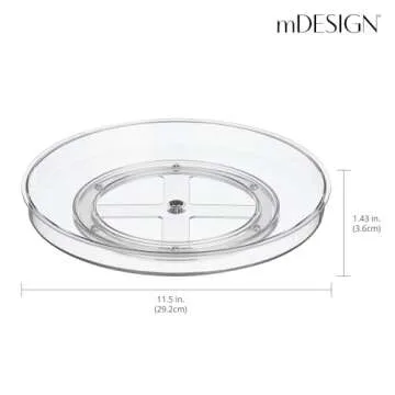 mDesign Lazy Susan Turntable Plastic Spinner for Kitchen/Bathroom, Pantry, Fridge, Cupboards, or Counter Organizing, Fully Rotating Organizer for Food, 11.5" Round - Lumiere Collection - 2 Pack, Clear