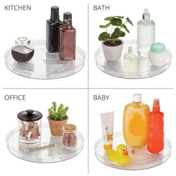 mDesign Lazy Susan Turntable Plastic Spinner for Kitchen/Bathroom, Pantry, Fridge, Cupboards, or Counter Organizing, Fully Rotating Organizer for Food, 11.5" Round - Lumiere Collection - 2 Pack, Clear
