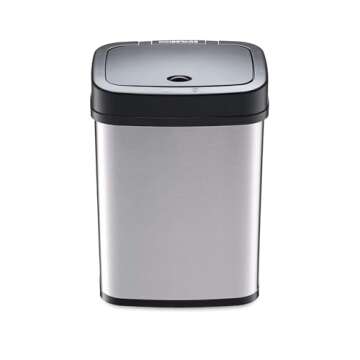 NINESTARS DZT-12-5 Bedroom or Bathroom Automatic Touchless Infrared Motion Sensor Trash Can, 3 Gal 12L, Stainless Steel Base (Rectangular, Black Lid)