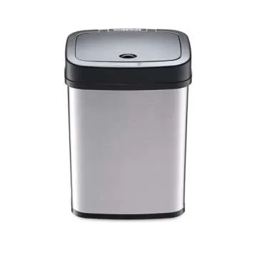 NINESTARS DZT-12-5 Bedroom or Bathroom Automatic Touchless Infrared Motion Sensor Trash Can, 3 Gal 12L, Stainless Steel Base (Rectangular, Black Lid)