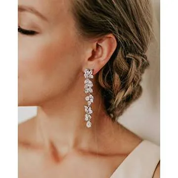 SWEETV Elegant Hoop Drop Bridal Earrings with Cubic Zirconia
