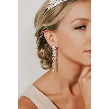 SWEETV Cubic Zirconia Bridal Drop Earrings for Weddings