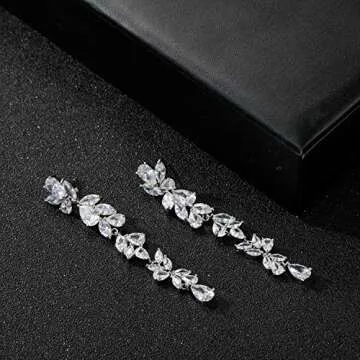 SWEETV Cubic Zirconia Bridal Drop Earrings for Weddings
