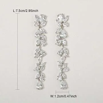 SWEETV Cubic Zirconia Bridal Drop Earrings for Weddings
