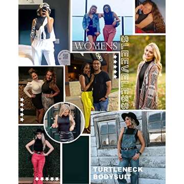 LAOLASI Women's Turtleneck Sleeveless Slim Fit Basic Bodysuit Daily Shirts, BK, XS