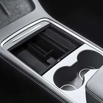 Boekey Center Console Organizer Tray for Tesla Model 3/Y 2020-2023- Armrest Hidden Cubby Drawer Storage Box, Upgrade Interior Accessories Tray for Tidy Collection of Keys, Sunglasses, Cards (2PCS)