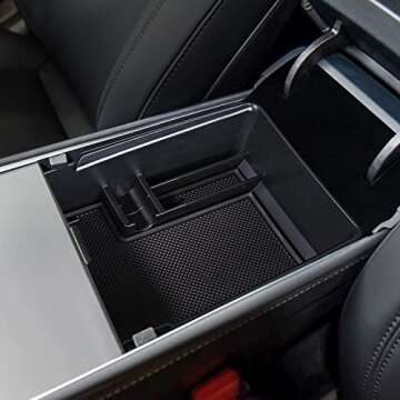 Boekey Center Console Organizer Tray for Tesla Model 3/Y 2020-2023- Armrest Hidden Cubby Drawer Storage Box, Upgrade Interior Accessories Tray for Tidy Collection of Keys, Sunglasses, Cards (2PCS)