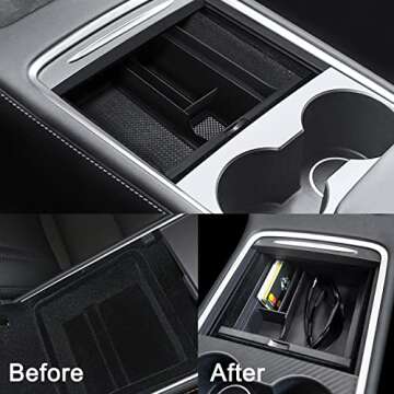 Boekey Center Console Organizer Tray for Tesla Model 3/Y 2020-2023- Armrest Hidden Cubby Drawer Storage Box, Upgrade Interior Accessories Tray for Tidy Collection of Keys, Sunglasses, Cards (2PCS)