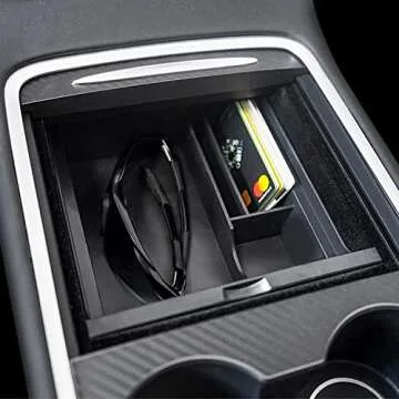 Boekey Center Console Organizer Tray for Tesla Model 3/Y 2020-2023- Armrest Hidden Cubby Drawer Storage Box, Upgrade Interior Accessories Tray for Tidy Collection of Keys, Sunglasses, Cards (2PCS)