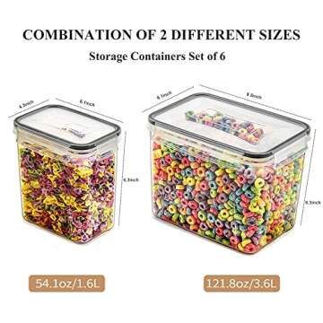Wildone Airtight Food Storage Containers Cereal & Dry Food Storage Container Set of 6(Black Lid), Le...
