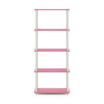 Furinno Turn-N-Tube Multipurpose Shelf / Display Rack / Storage Shelf / Bookshelf, 5-Tier Round Tube, Pink/White