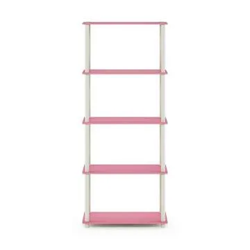Furinno Turn-N-Tube Multipurpose Shelf / Display Rack / Storage Shelf / Bookshelf, 5-Tier Round Tube, Pink/White