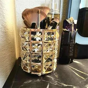 LUGUNU Makeup Brush Holder Organizer Crystal Vanity Decor Bling Personalized Comb Brushes Pen Storage Box Container (Crystal Pot)