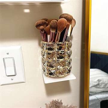 LUGUNU Makeup Brush Holder Organizer Crystal Vanity Decor Bling Personalized Comb Brushes Pen Storage Box Container (Crystal Pot)