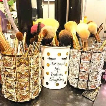 LUGUNU Makeup Brush Holder Organizer Crystal Vanity Decor Bling Personalized Comb Brushes Pen Storage Box Container (Crystal Pot)