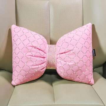 Elegant Pink Bow Lumbar Pillow for Car and Home Use