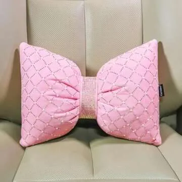 Elegant Pink Bow Lumbar Pillow for Car and Home Use