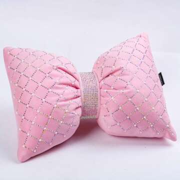 Elegant Pink Bow Lumbar Pillow for Car and Home Use