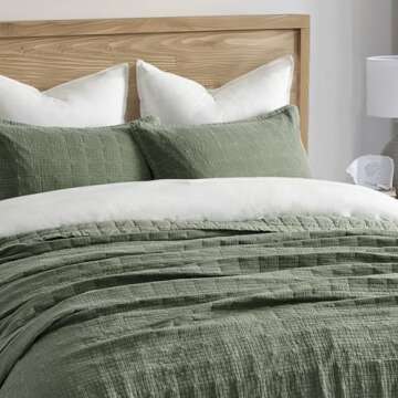 Stylish EVERGRACEHOME Stonewashed Cotton Quilt Set