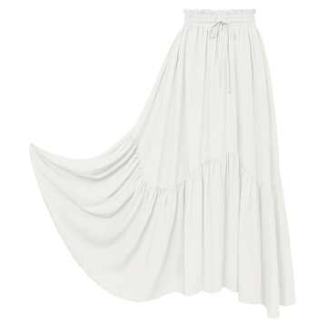 Women White Boho Skirt Summer Flowy Beach Skirt with Pockets White M