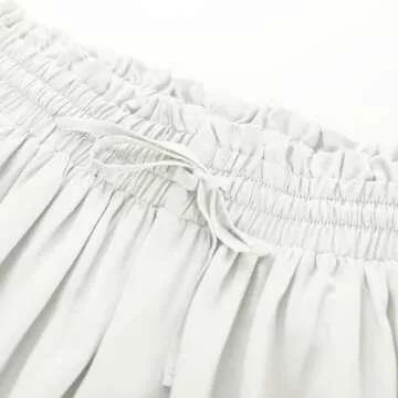 Women White Boho Skirt Summer Flowy Beach Skirt with Pockets White M