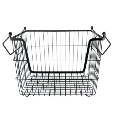 DII Metal Wire Mesh Stackable Utility Storage Bin, Medium Rectangle, 13x11x9", Black